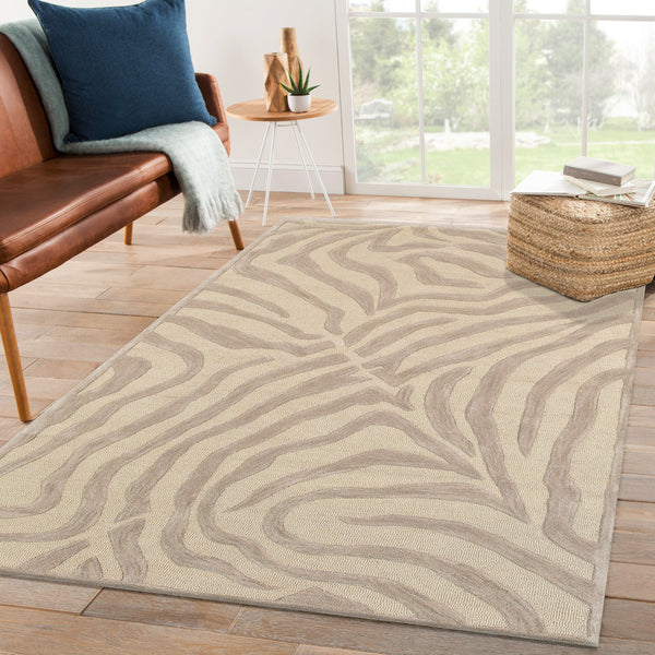 3’ Round Taupe Zebra Pattern Area Rug