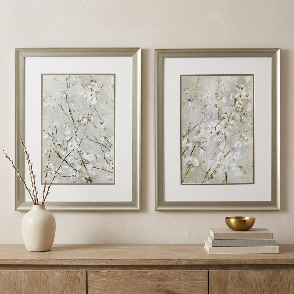 Set of Two Small White Flowers Wall Art — view 3