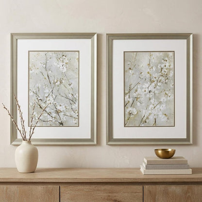 Set of Two Small White Flowers Wall Art