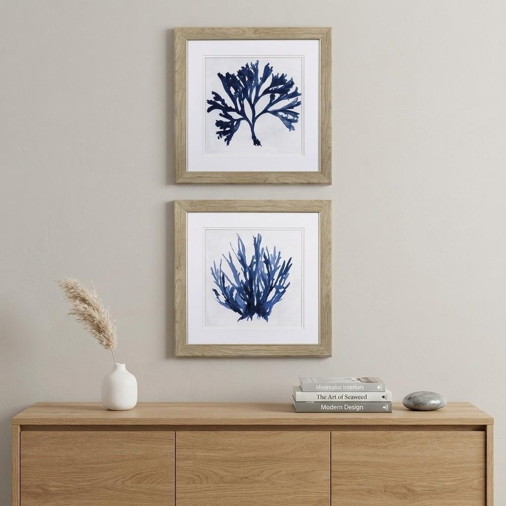 Set of Two Navy Underwater Coral Watercolor Wall Art — view 3