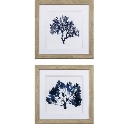 Set of Two 19" x 19" Deep Blue Sea Coral Watercolor Wall Art