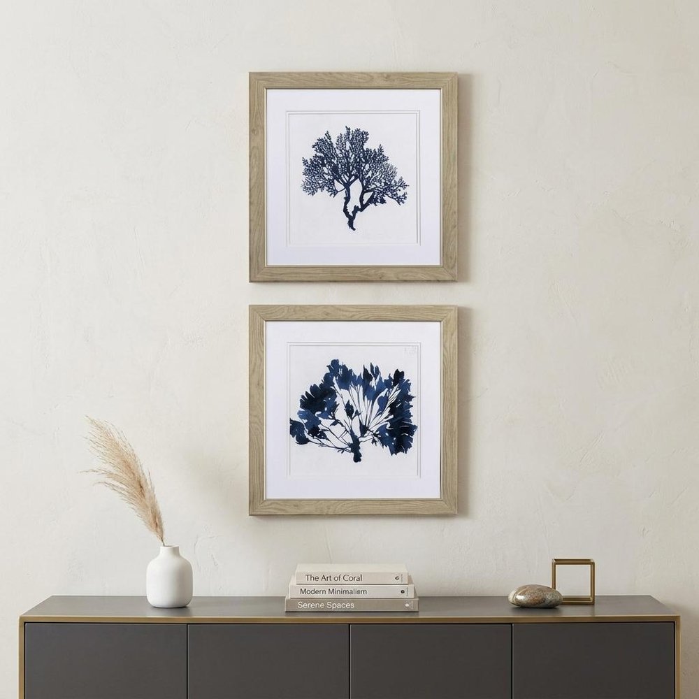 Set of Two 19" x 19" Deep Blue Sea Coral Watercolor Wall Art — view 3