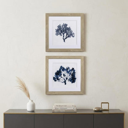 Set of Two 19" x 19" Deep Blue Sea Coral Watercolor Wall Art