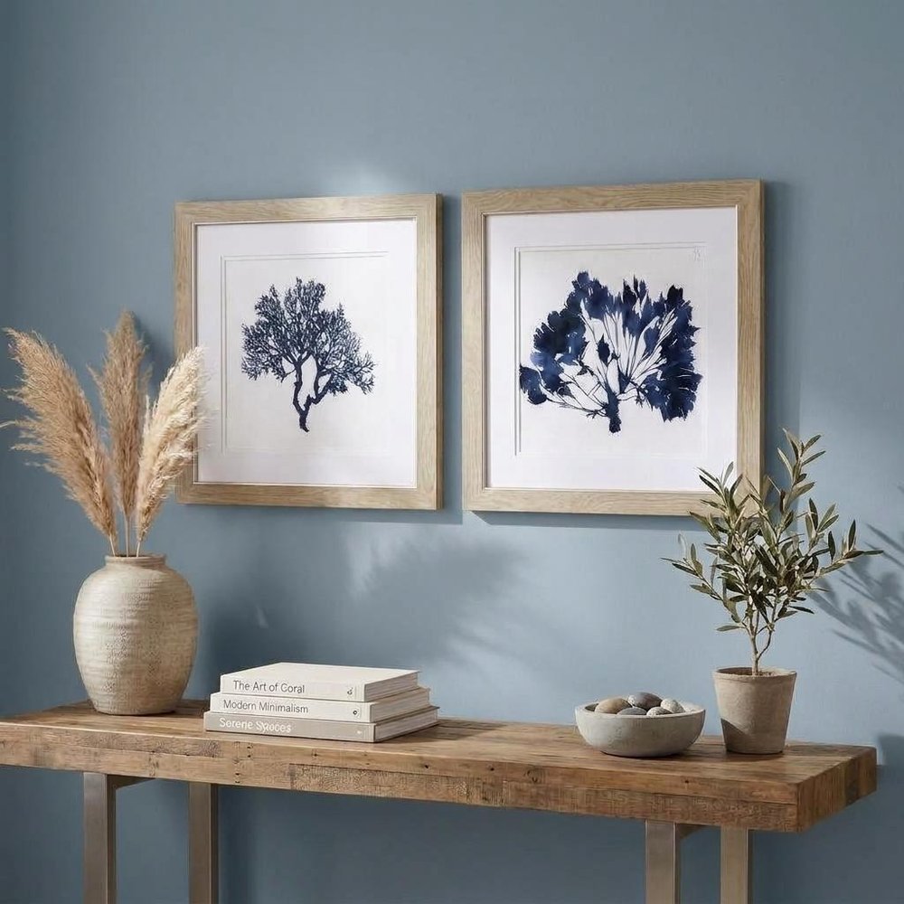 Set of Two 19" x 19" Deep Blue Sea Coral Watercolor Wall Art — view 4