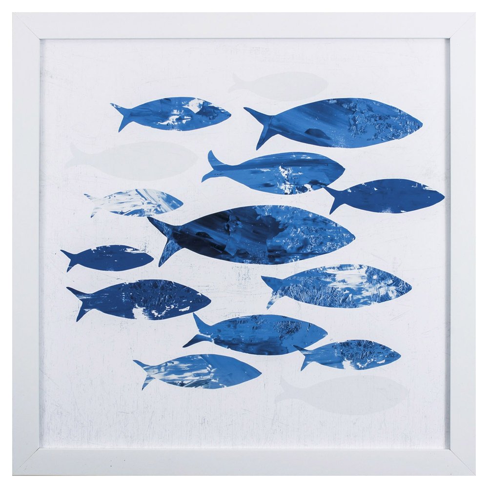 27" x 27" Marble Blue School of Fish Framed Wall Art — view 1
