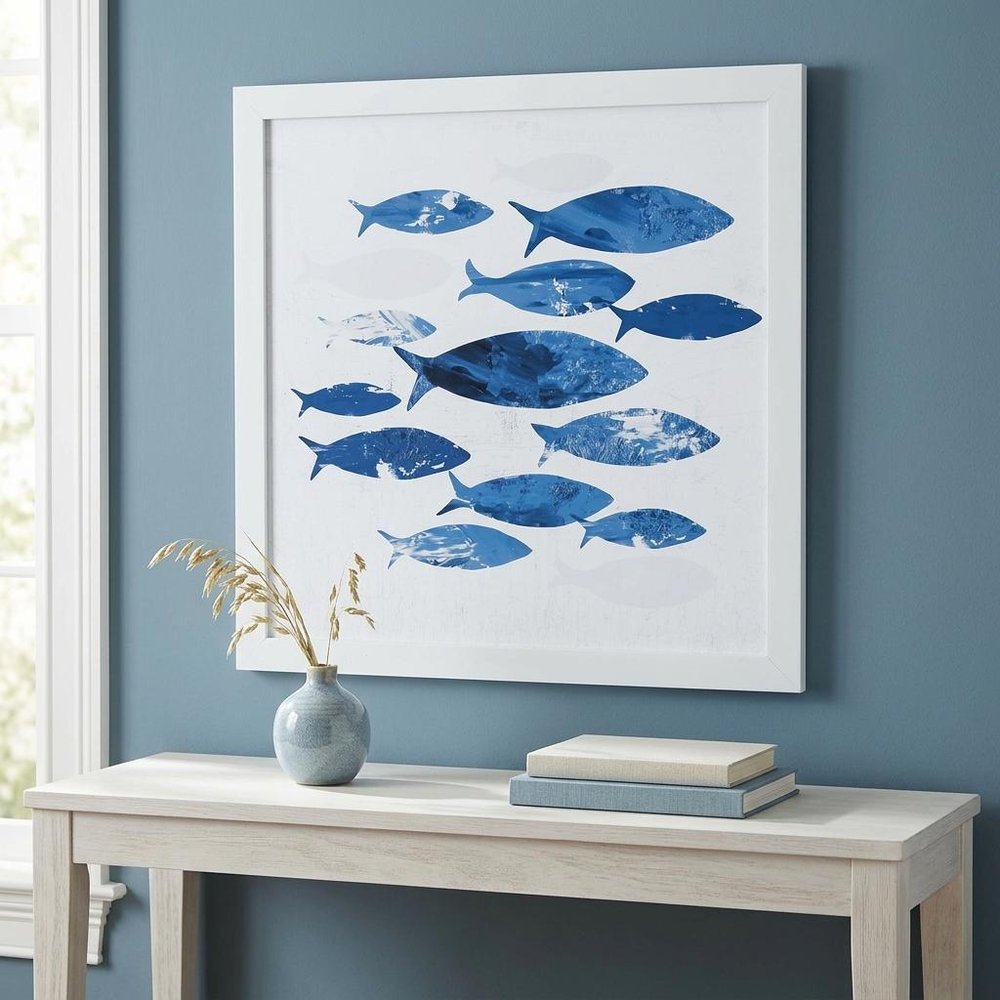 27" x 27" Marble Blue School of Fish Framed Wall Art — view 4