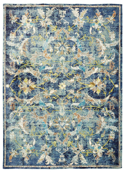 2’ x 9’ Blue and White Jacobean Pattern Runner Rug