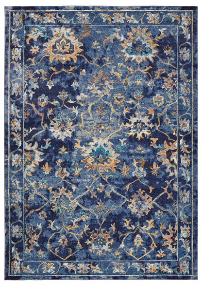 2’ x 9’ Blue and Gold Jacobean Runner Rug