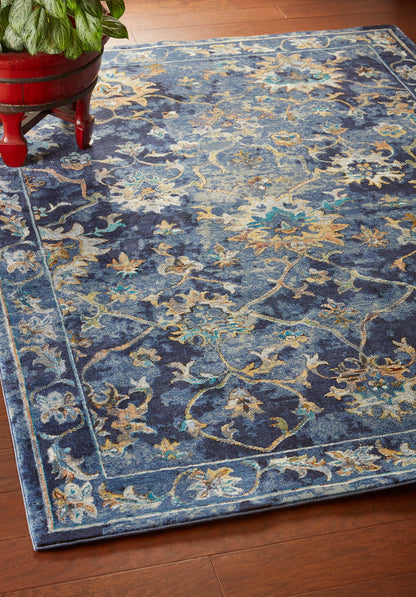 2’ x 9’ Blue and Gold Jacobean Runner Rug