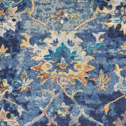 2’ x 9’ Blue and Gold Jacobean Runner Rug