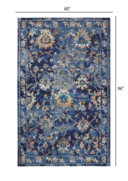 2’ x 9’ Blue and Gold Jacobean Runner Rug