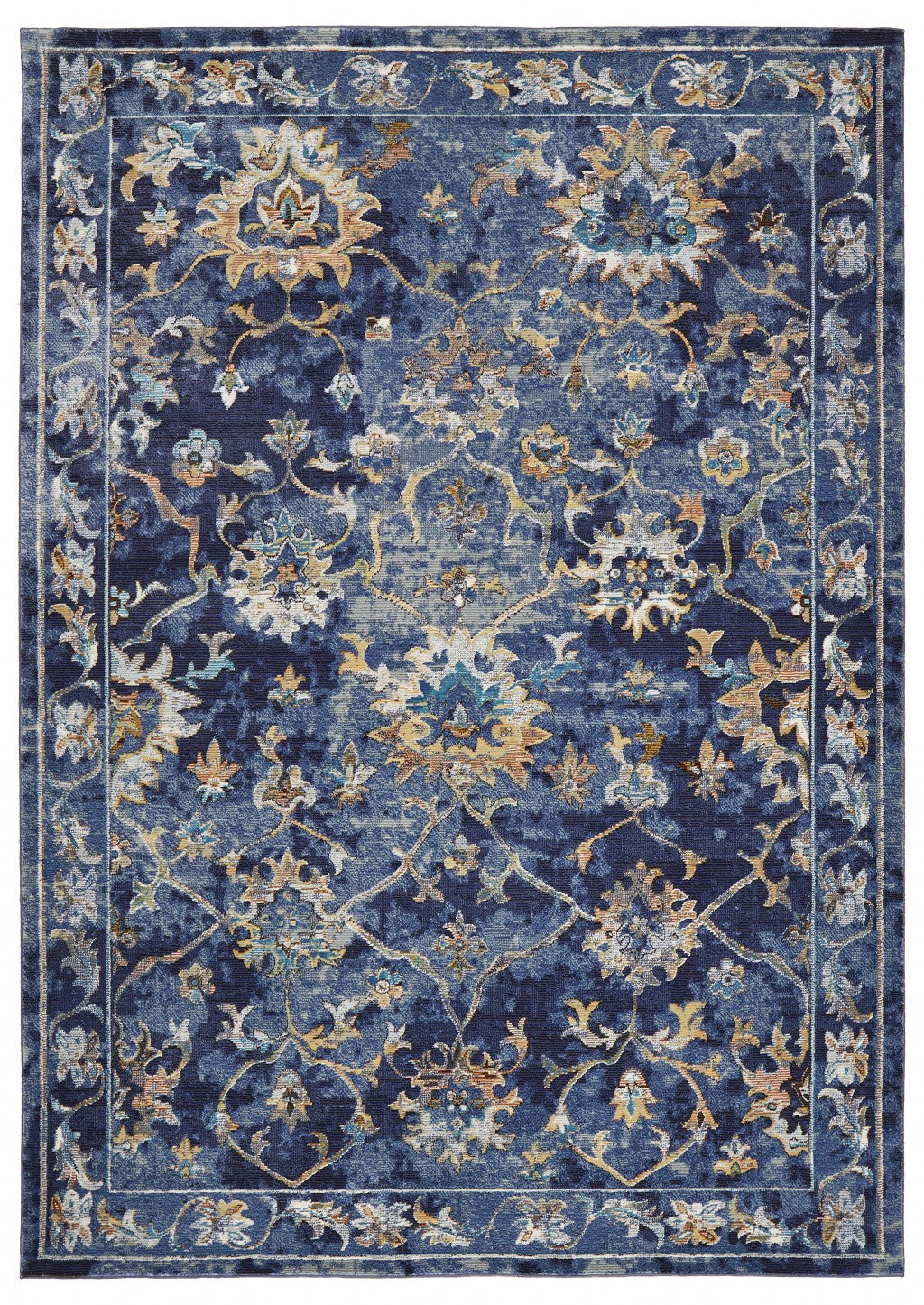 2’ x 9’ Blue and Gold Jacobean Runner Rug