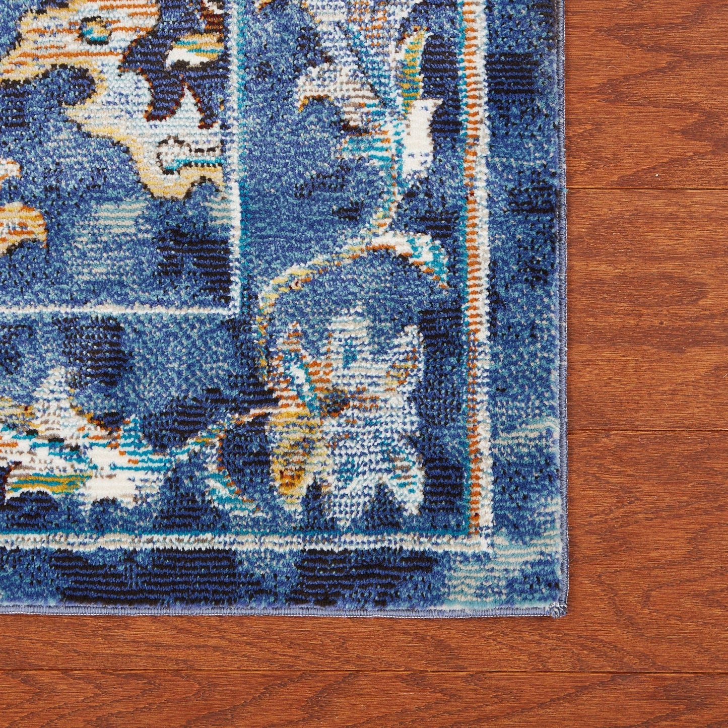 2’ x 9’ Blue and Gold Jacobean Runner Rug