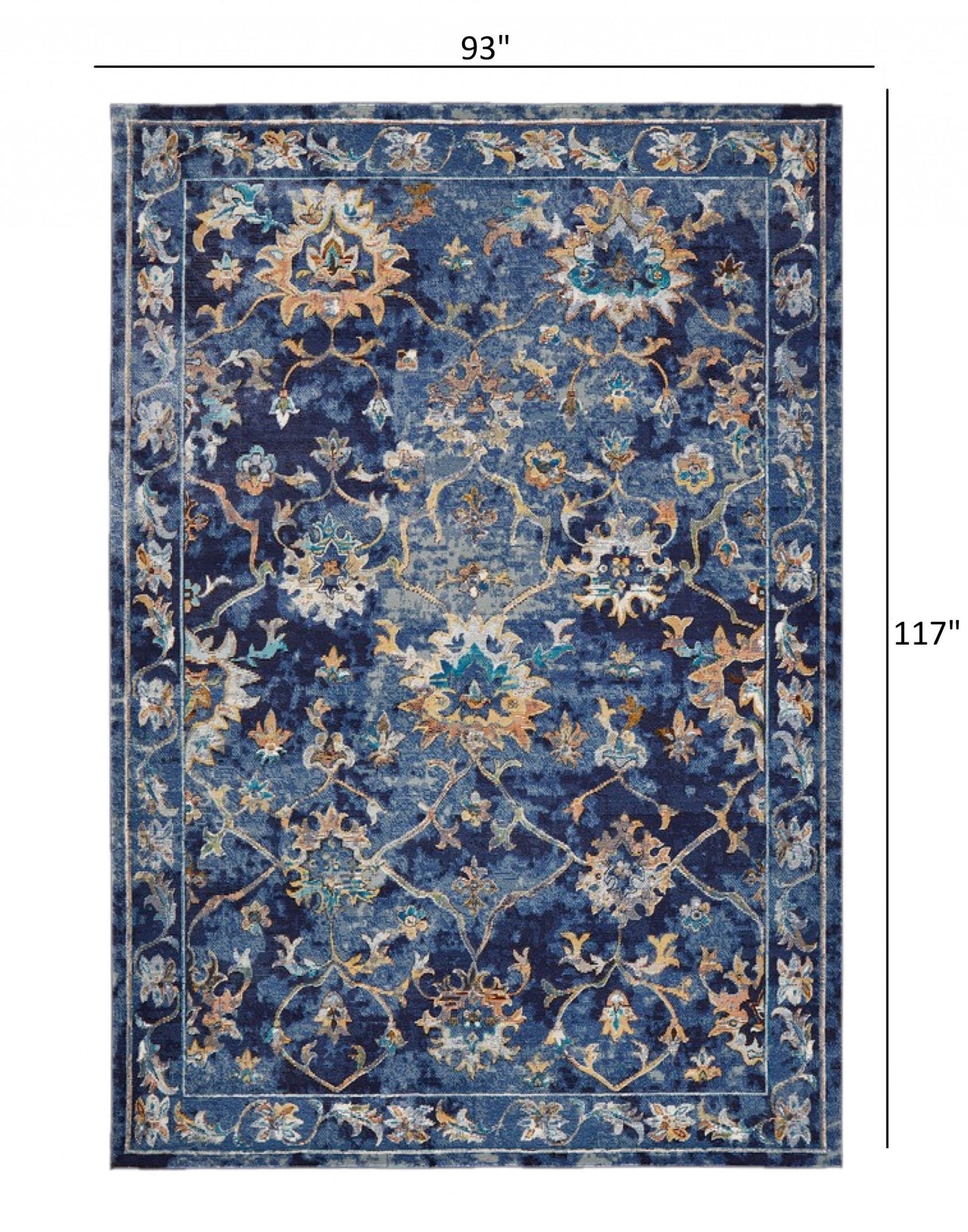 2’ x 9’ Blue and Gold Jacobean Runner Rug