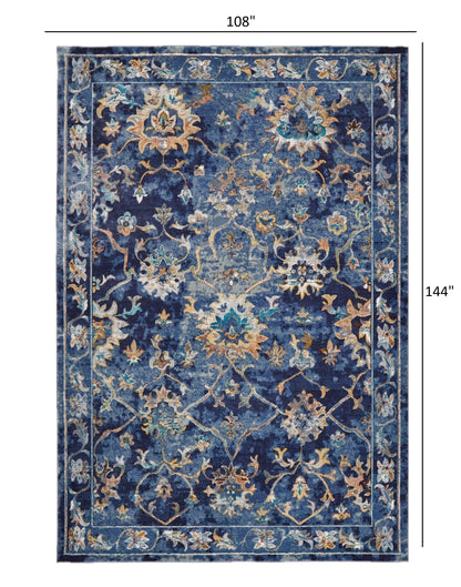 2’ x 9’ Blue and Gold Jacobean Runner Rug