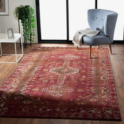 8’ x 10’ Deep Red Traditional Area Rug