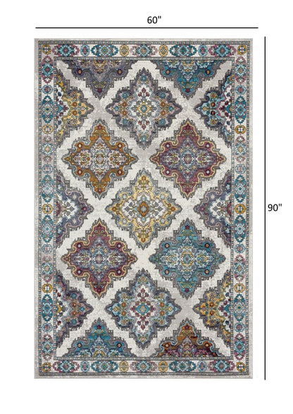 5’ x 8’ Blue Traditional Floral Motifs Area Rug