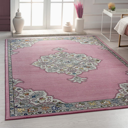 5’ x 8’ Pink Traditional Medallion Area Rug