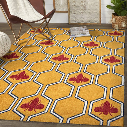 8’ x 9’ Yellow and Red Honey Bee Area Rug