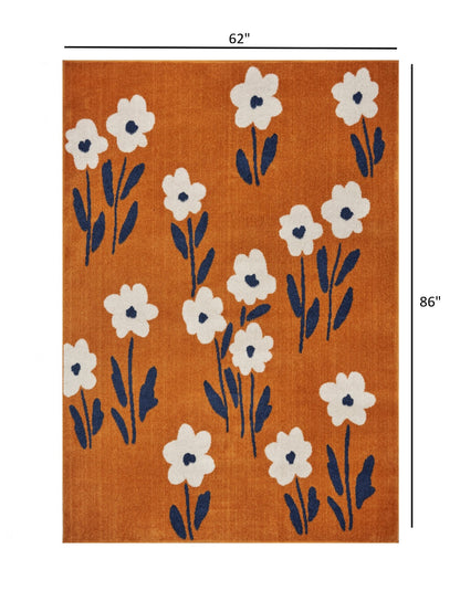 5’ x 7’ Orange and Ivory Flower Field Area Rug