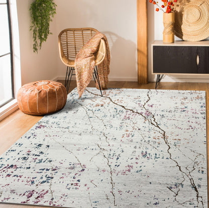 5’ x 8’ White Abstract Marble Area Rug