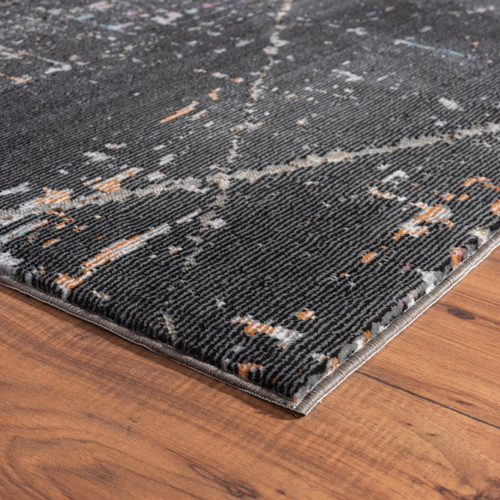 5’ x 8’ Distressed Black Abstract Area Rug