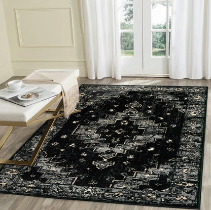 5’ x 7’ Black Medallion Oriental Area Rug