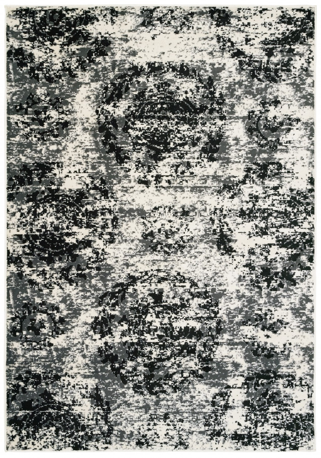 5’ x 7’ Black and White Abstract Area Rug