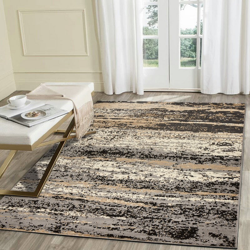 5’ x 7’ Beige and Black Abstract Desert Area Rug