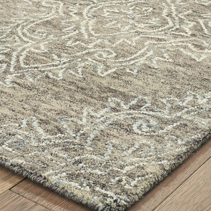 9’ x 12’ Khaki and White Damask Area Rug