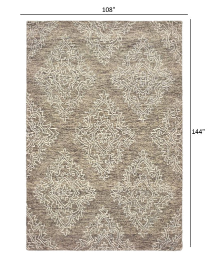 9’ x 12’ Khaki and White Damask Area Rug