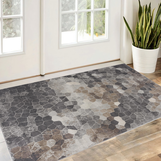 2' X 3' Beige Cobblestone Pattern Scatter Rug - 30.0" (L) x 96.0" (W) x 0.43" (H)