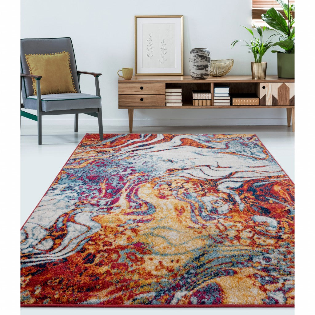 4’ Round Brown and Blue Collision Area Rug