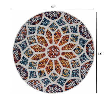 4’ Round Multicolored Floral Mosaic Area Rug