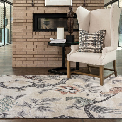 5’ x 7’ Soft Beige Birds and Trees Area Rug