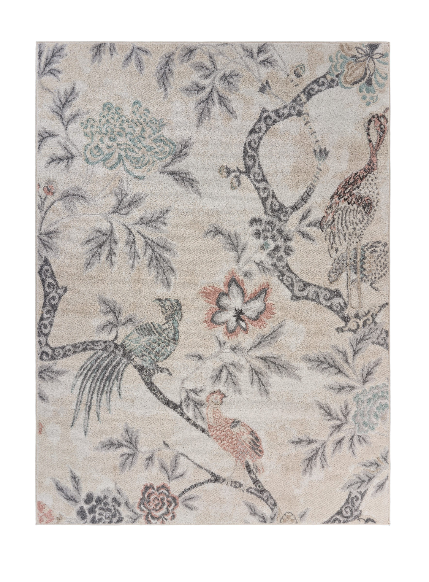 5’ x 7’ Soft Beige Birds and Trees Area Rug