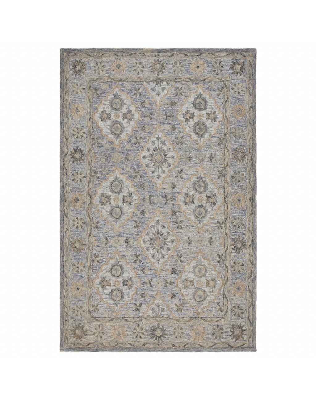 5’ x 8’ Blue and Tan Traditional Area Rug