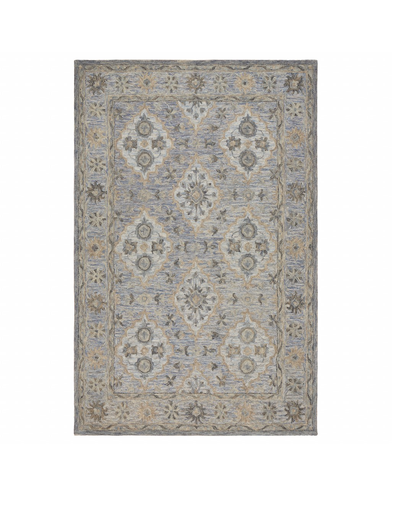 5’ x 8’ Blue and Tan Traditional Area Rug