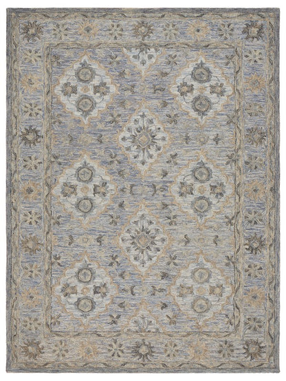 5’ x 8’ Blue and Tan Traditional Area Rug