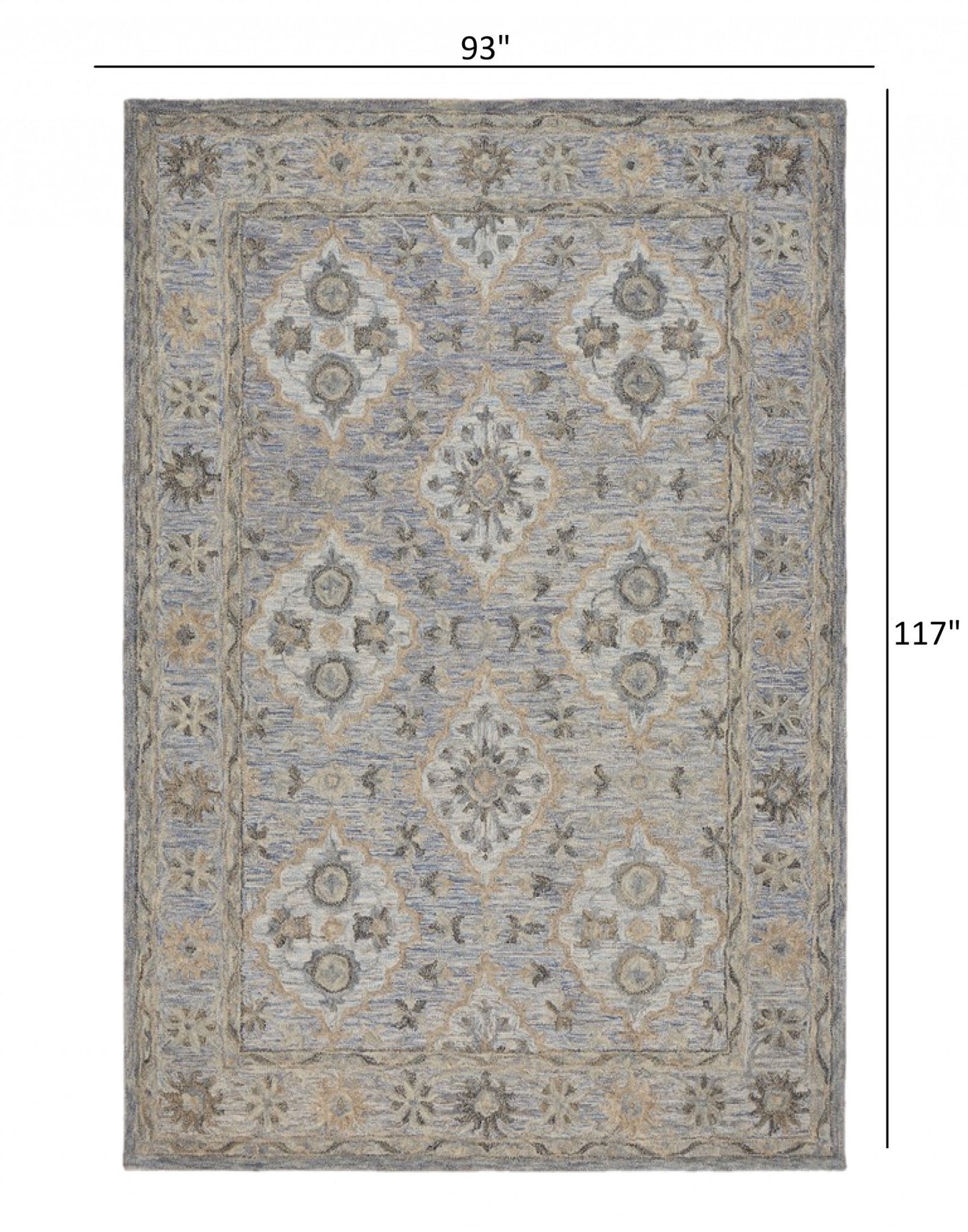 5’ x 8’ Blue and Tan Traditional Area Rug