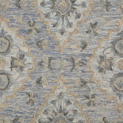 5’ x 8’ Blue and Tan Traditional Area Rug