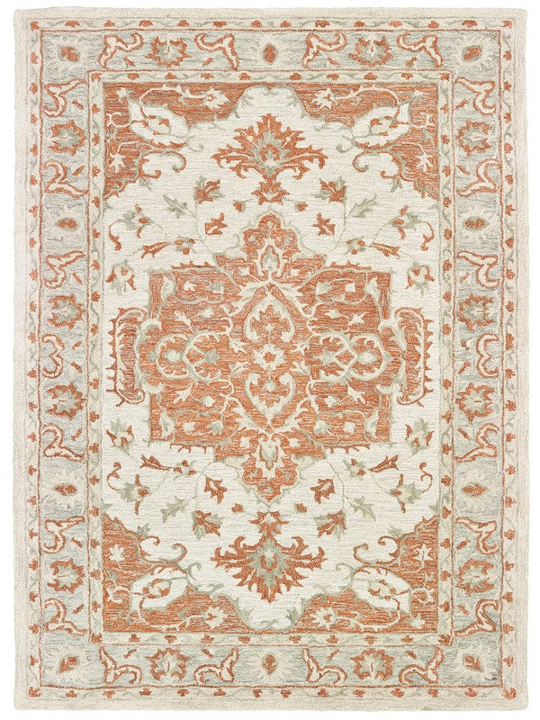 8’ x 10’ Orange and Ivory Medallion Area Rug