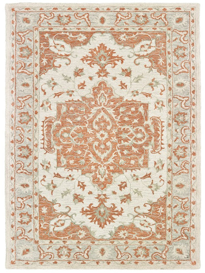 8’ x 10’ Orange and Ivory Medallion Area Rug