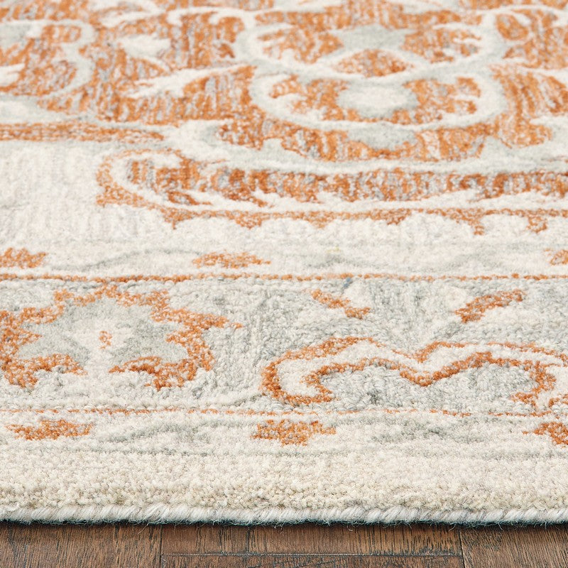 8’ x 10’ Orange and Ivory Medallion Area Rug