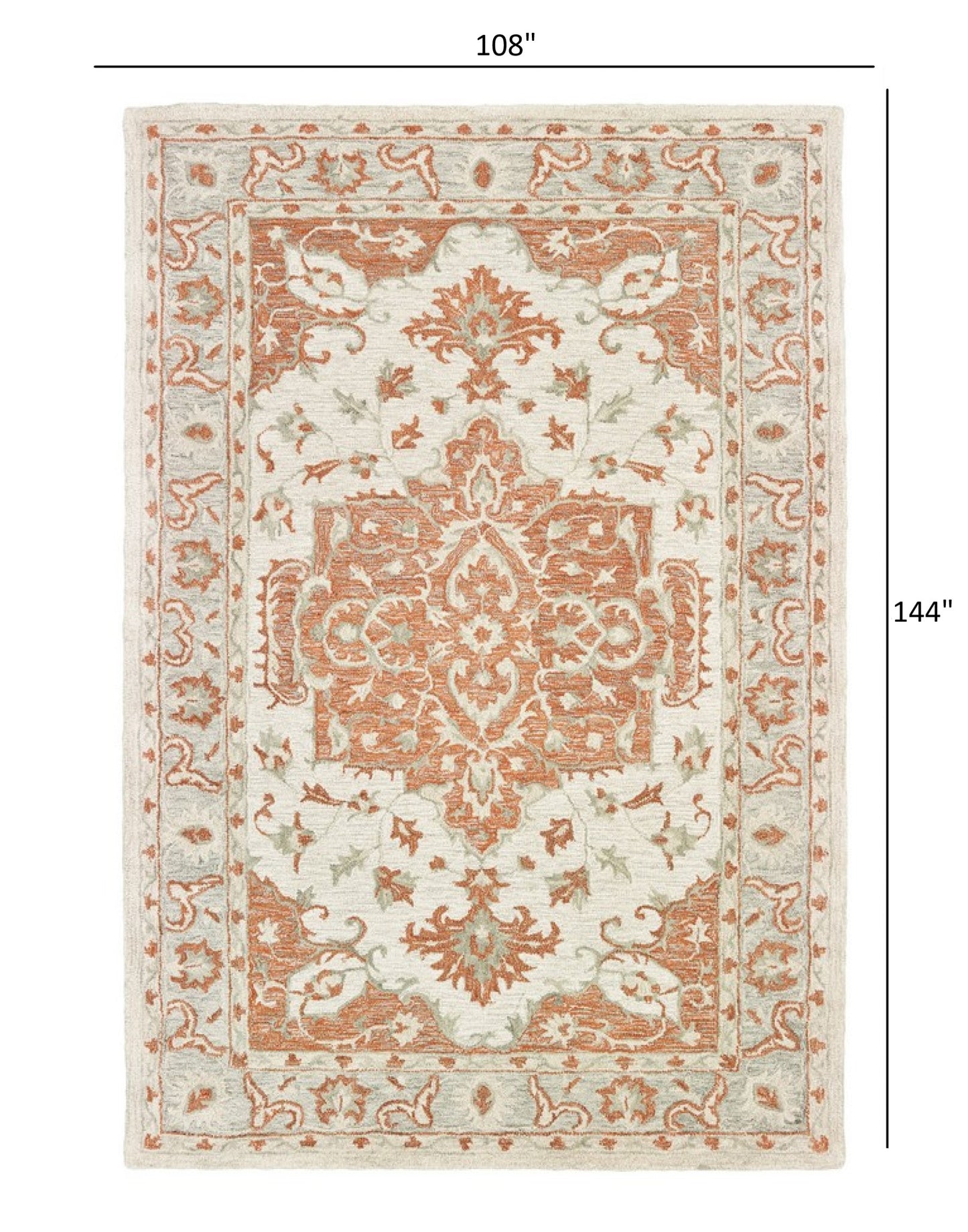 8’ x 10’ Orange and Ivory Medallion Area Rug