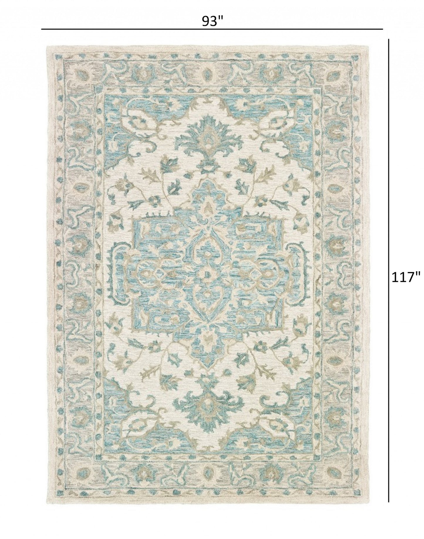 5’ x 8’ Turquoise and Cream Medallion Area Rug