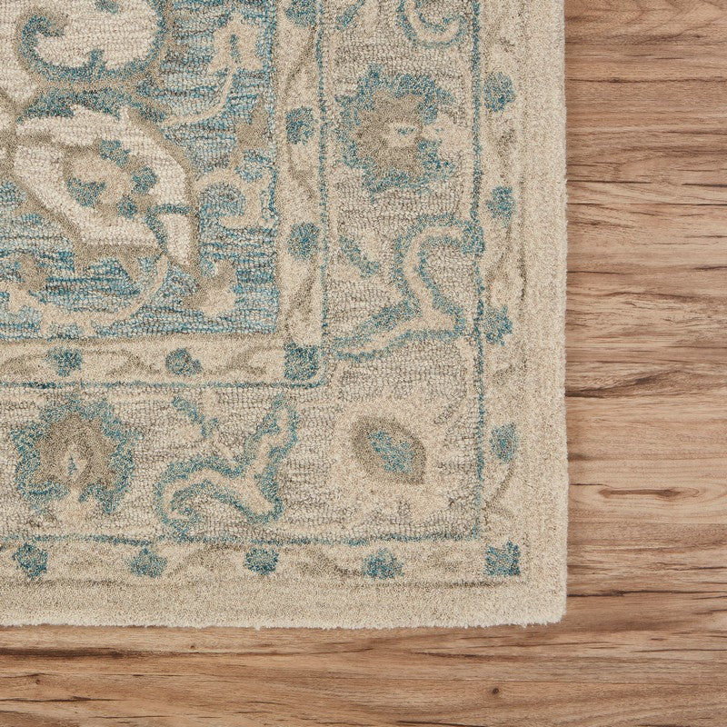 5’ x 8’ Turquoise and Cream Medallion Area Rug