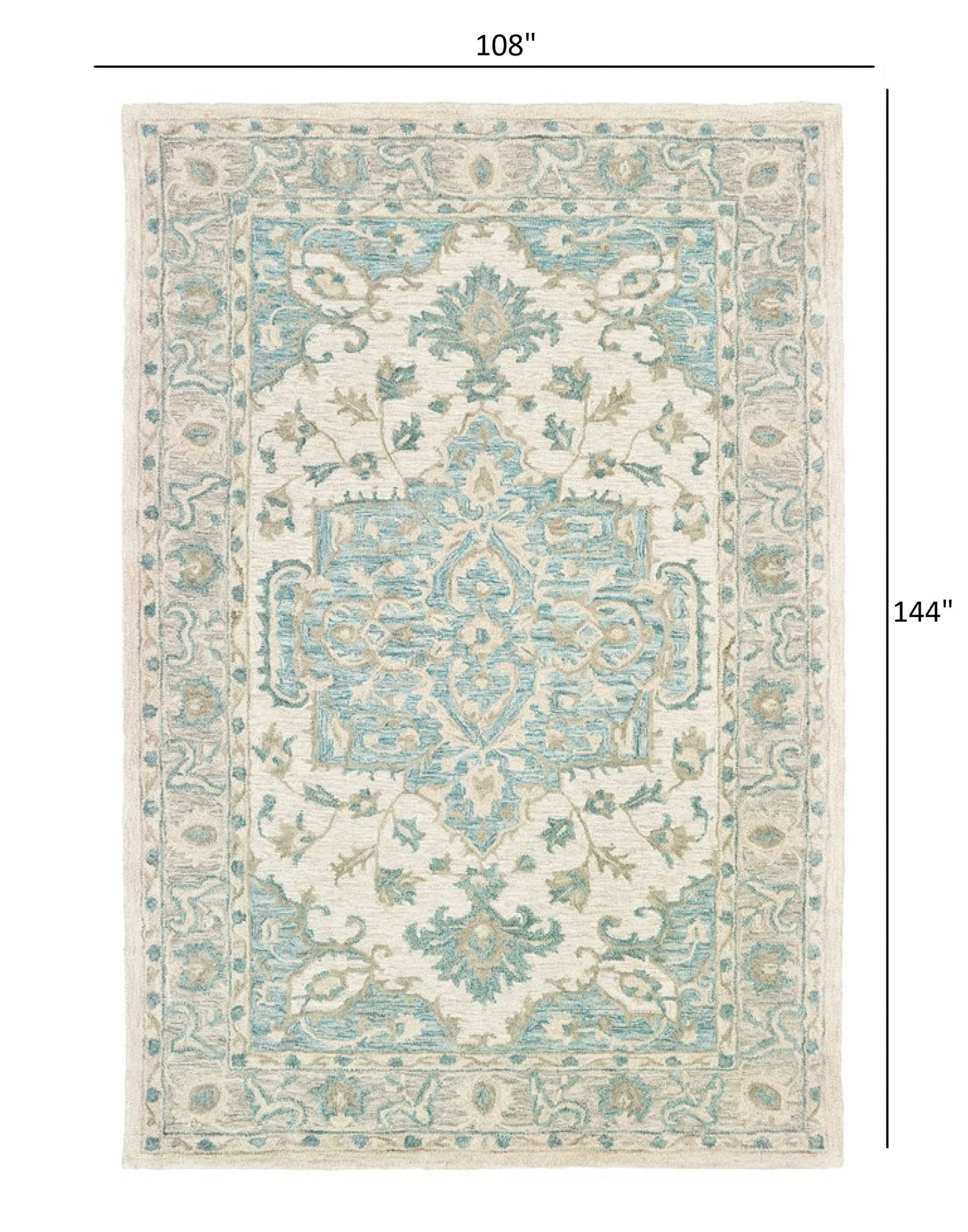 5’ x 8’ Turquoise and Cream Medallion Area Rug