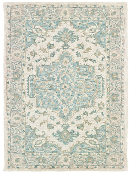 5’ x 8’ Turquoise and Cream Medallion Area Rug