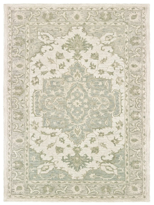 5’ x 8’ Green and Cream Medallion Area Rug